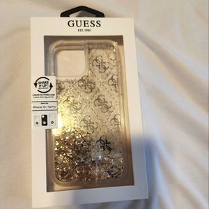 Guess iPhone 12/ IPhone 12 Pro Back Cover Case 4G Logo Gold Liquid Glitter Case